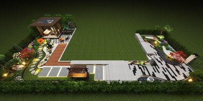 现代户外庭院景观3D模型下载